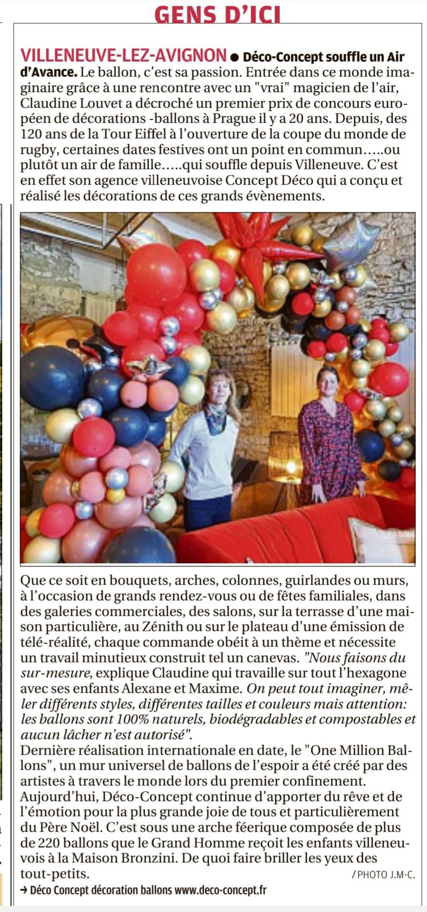 Article de presse deco ballon villeneuve les avignon