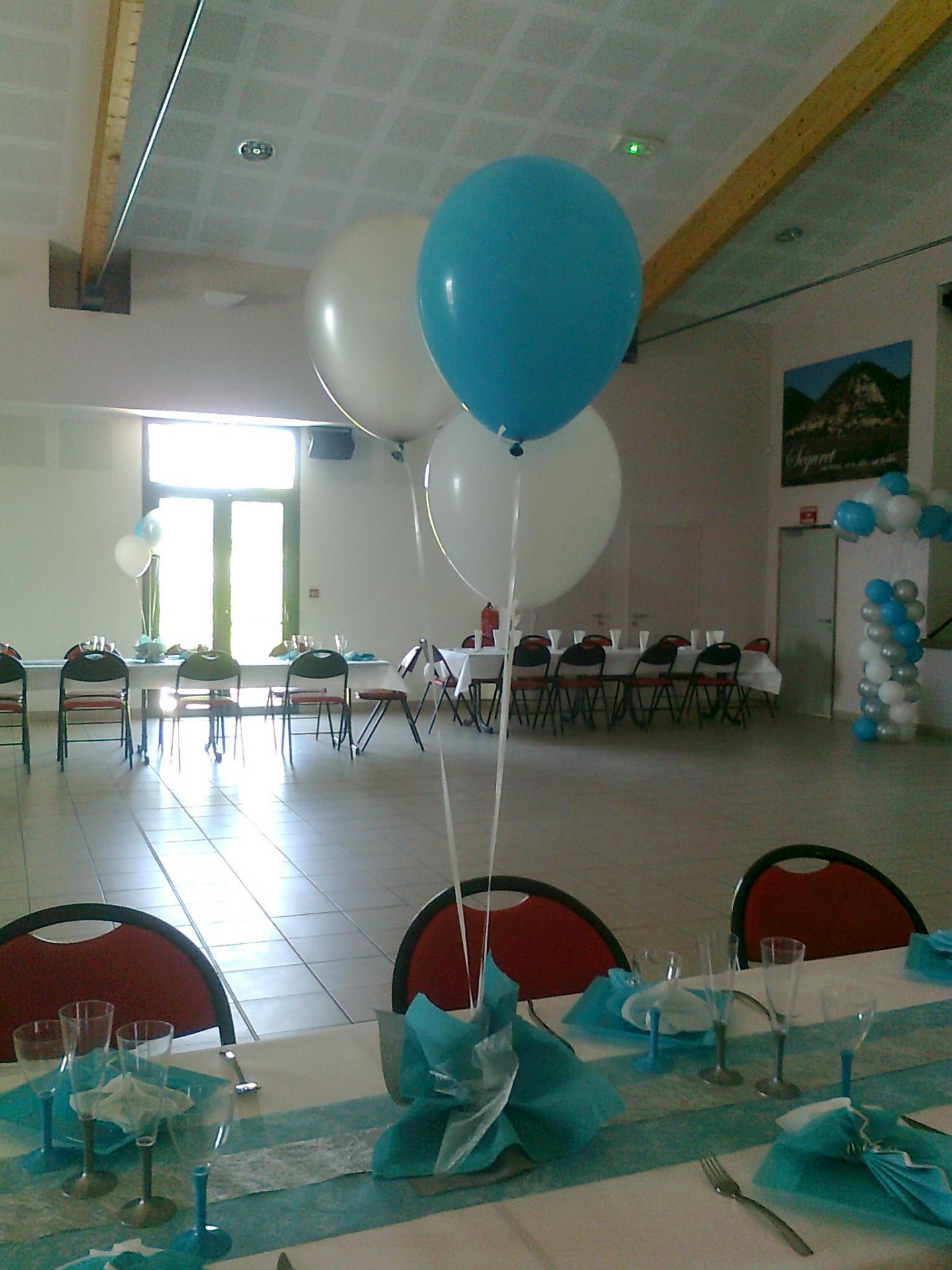 Décoration Ballons Baptême : blanc,argent et turquoise